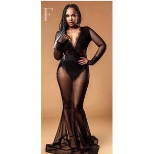 Beautiful floor length mesh and lace Michael Castello gown.